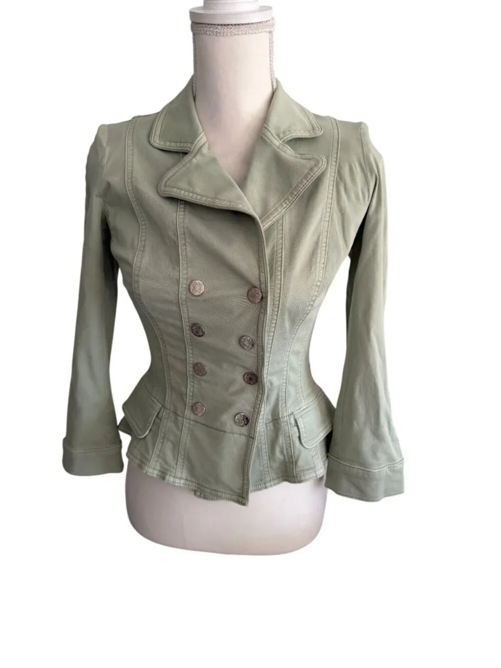 White House Black Market Sage Green Double-Breasted Peplum Blazer - Picture 4 of 9